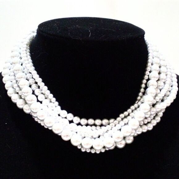 Vintage Multi Strand Dove Gray Faux Pearl Twisted Necklace - Picture 2 of 7